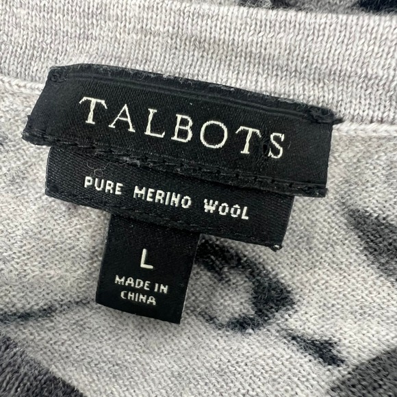 Talbots Women L Gray Black Pure Merino Wool Floral Rose Knit Tank Top Shell - Picture 3 of 7